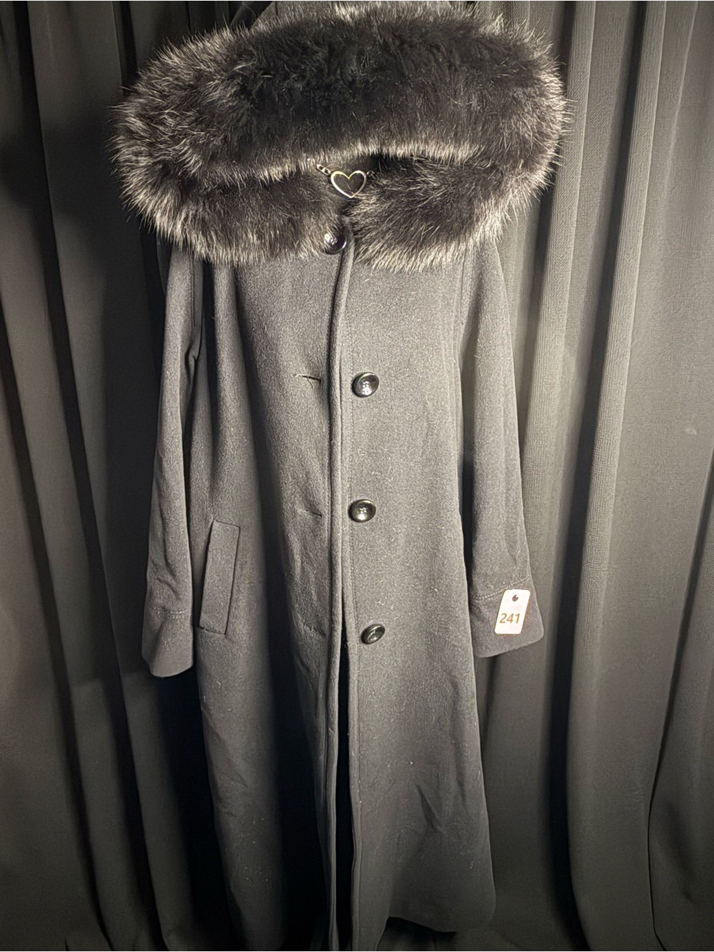 Classic Black Trench Coat with Faux Fur Collar